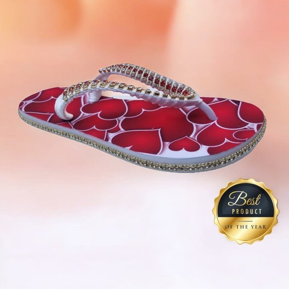 Women's Luxury Flip Flops with hearts, crystals and rhinestones, all occasions. - Picture 15 of 17